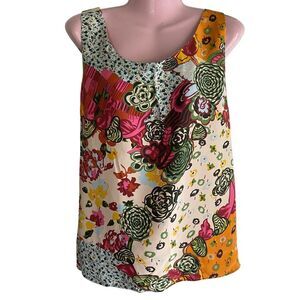 Folio Silk Tank Top Womens XL Multicolor Floral Patchwork Sleeveless Blouse New